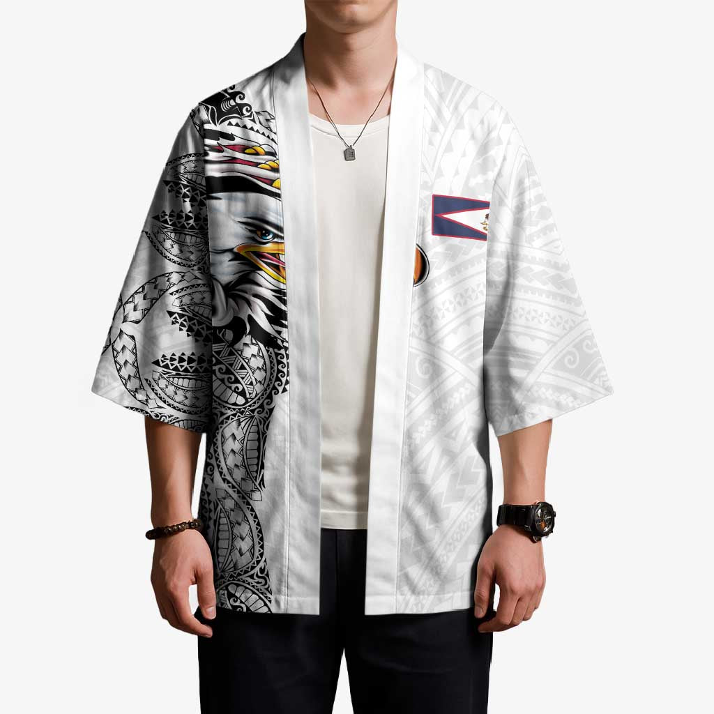 American Samoa Flag Day Kimono Tribal Tattoo with Eagle White LT03 - Polynesian Pride