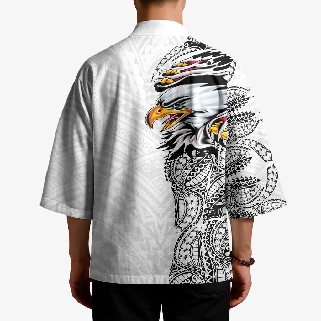 American Samoa Flag Day Kimono Tribal Tattoo with Eagle White LT03 - Polynesian Pride