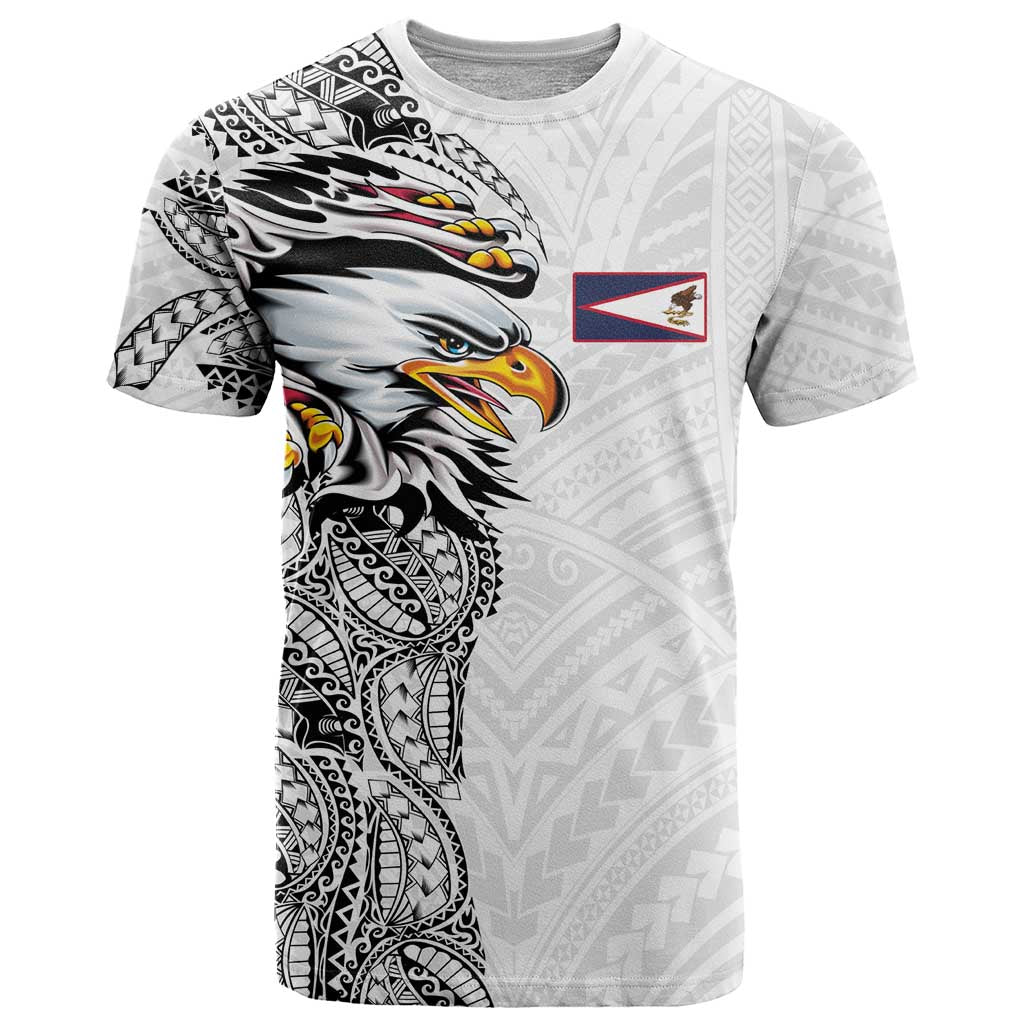American Samoa Flag Day T Shirt Tribal Tattoo with Eagle White LT03 White - Polynesian Pride