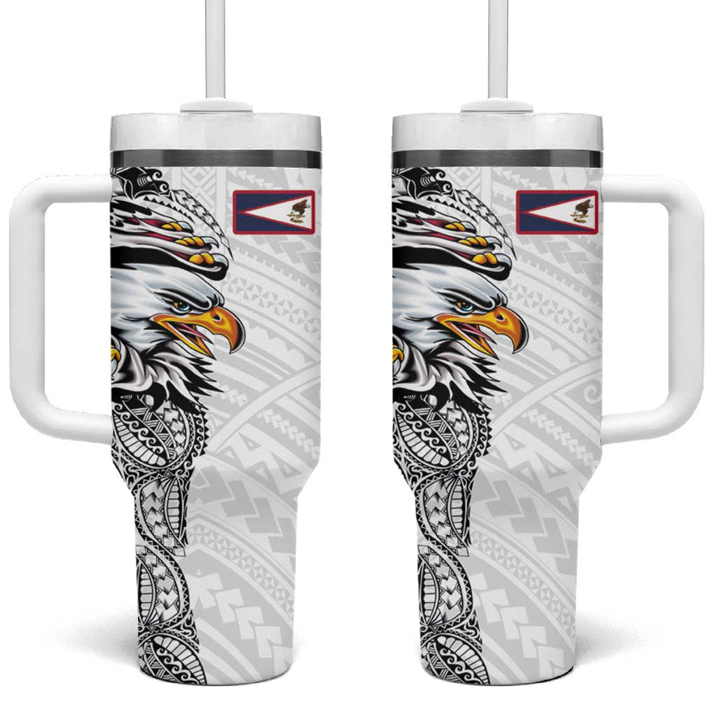 American Samoa Flag Day Tumbler With Handle Tribal Tattoo with Eagle White LT03 One Size: 40 oz White - Polynesian Pride