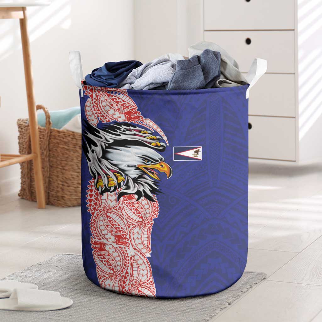 American Samoa Flag Day Laundry Basket Tribal Tattoo with Eagle Blue-Red LT03 Blue - Polynesian Pride
