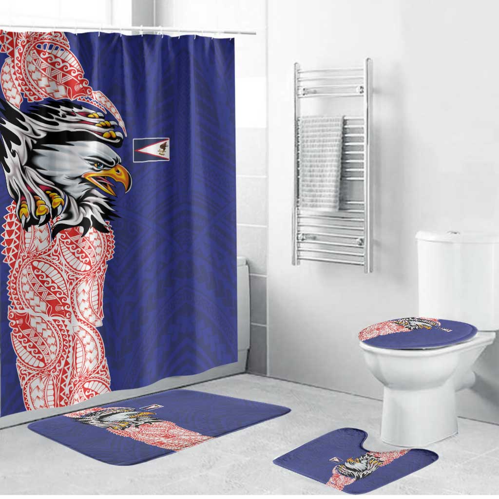 American Samoa Flag Day Bathroom Set Tribal Tattoo with Eagle Blue-Red LT03 Bathroom Set (4 pcs) Blue - Polynesian Pride