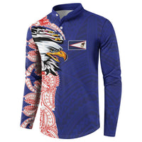 American Samoa Flag Day Button Sweatshirt Tribal Tattoo with Eagle Blue-Red LT03 - Polynesian Pride