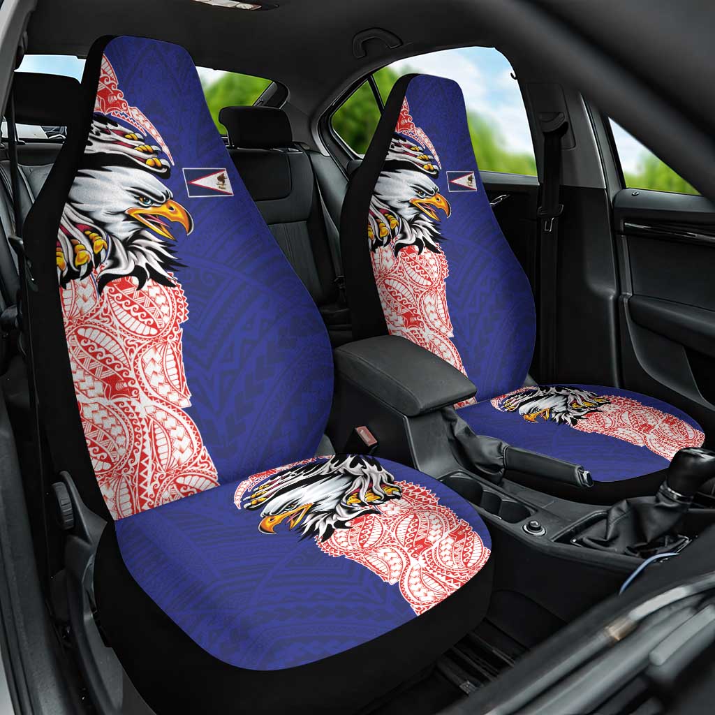 American Samoa Flag Day Car Seat Cover Tribal Tattoo with Eagle Blue-Red LT03 One Size Blue - Polynesian Pride