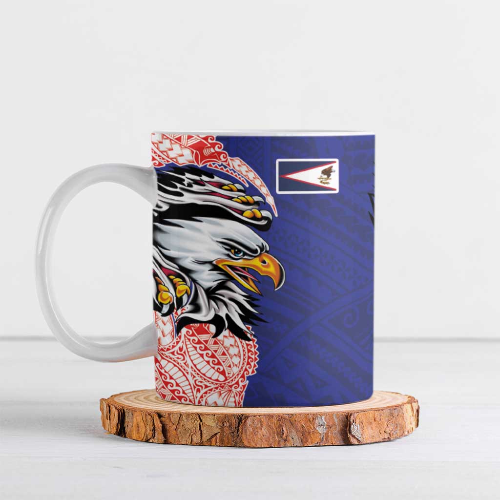 American Samoa Flag Day Ceramic Mug Tribal Tattoo with Eagle Blue-Red LT03 Blue - Polynesian Pride