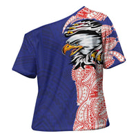 American Samoa Flag Day Cross Shoulder Shirt Tribal Tattoo with Eagle Blue-Red LT03 - Polynesian Pride