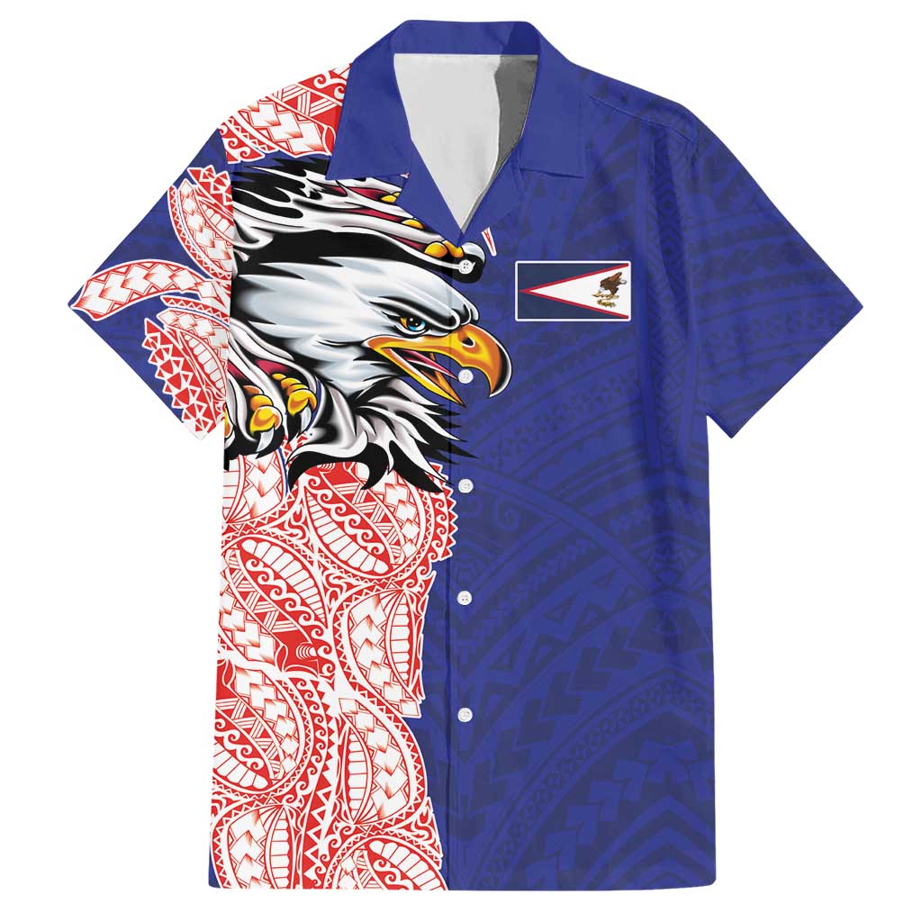 American Samoa Flag Day Hawaiian Shirt Tribal Tattoo with Eagle Blue-Red LT03 Blue - Polynesian Pride