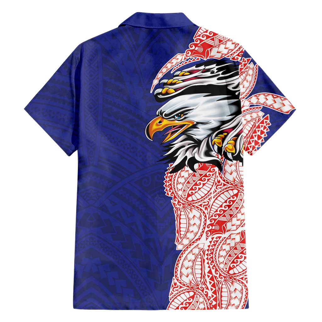 American Samoa Flag Day Hawaiian Shirt Tribal Tattoo with Eagle Blue-Red LT03 - Polynesian Pride