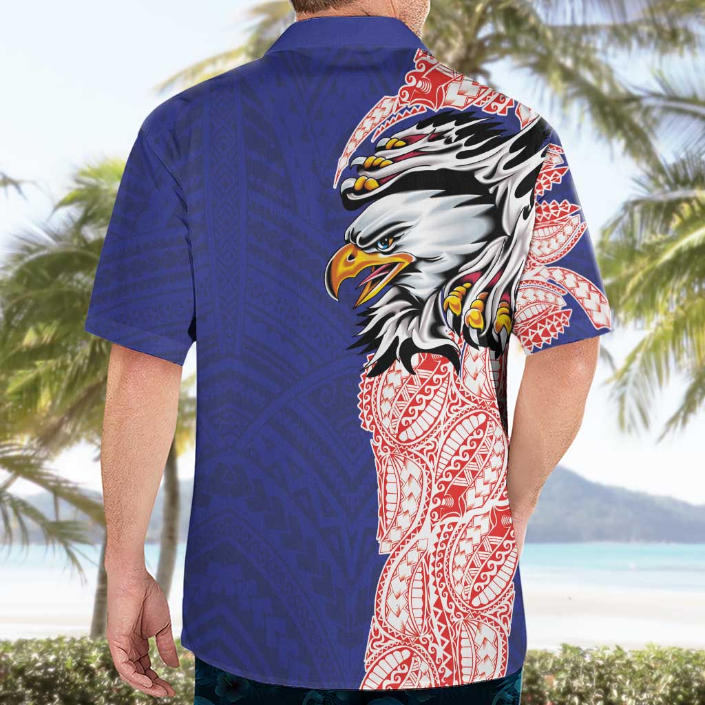 American Samoa Flag Day Hawaiian Shirt Tribal Tattoo with Eagle Blue-Red LT03 - Polynesian Pride