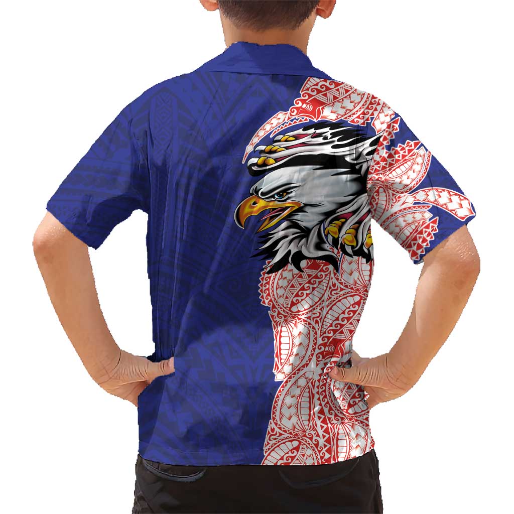 American Samoa Flag Day Hawaiian Shirt Tribal Tattoo with Eagle Blue-Red LT03 - Polynesian Pride