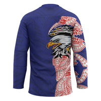American Samoa Flag Day Hockey Jersey Tribal Tattoo with Eagle Blue-Red LT03 - Polynesian Pride