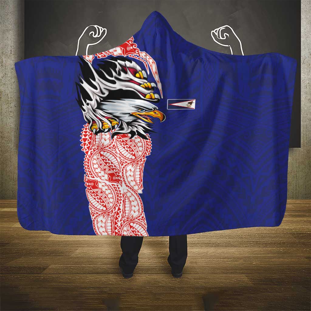 American Samoa Flag Day Hooded Blanket Tribal Tattoo with Eagle Blue-Red LT03 - Polynesian Pride