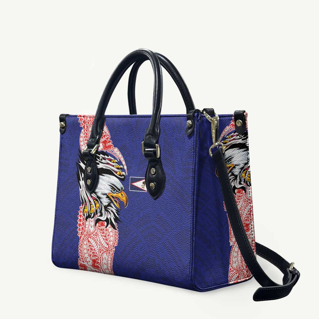 American Samoa Flag Day Leather Bag Tribal Tattoo with Eagle Blue-Red LT03 Blue - Polynesian Pride