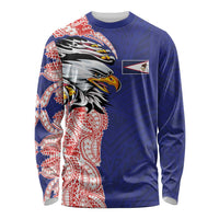 American Samoa Flag Day Long Sleeve Shirt Tribal Tattoo with Eagle Blue-Red LT03 Unisex Blue - Polynesian Pride