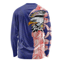 American Samoa Flag Day Long Sleeve Shirt Tribal Tattoo with Eagle Blue-Red LT03 - Polynesian Pride