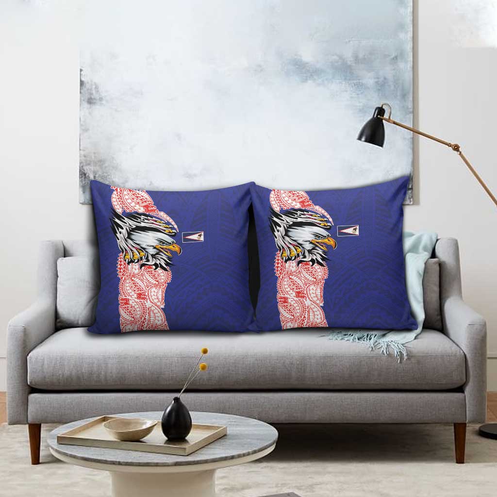 American Samoa Flag Day Pillow Cover Tribal Tattoo with Eagle Blue-Red LT03 - Polynesian Pride