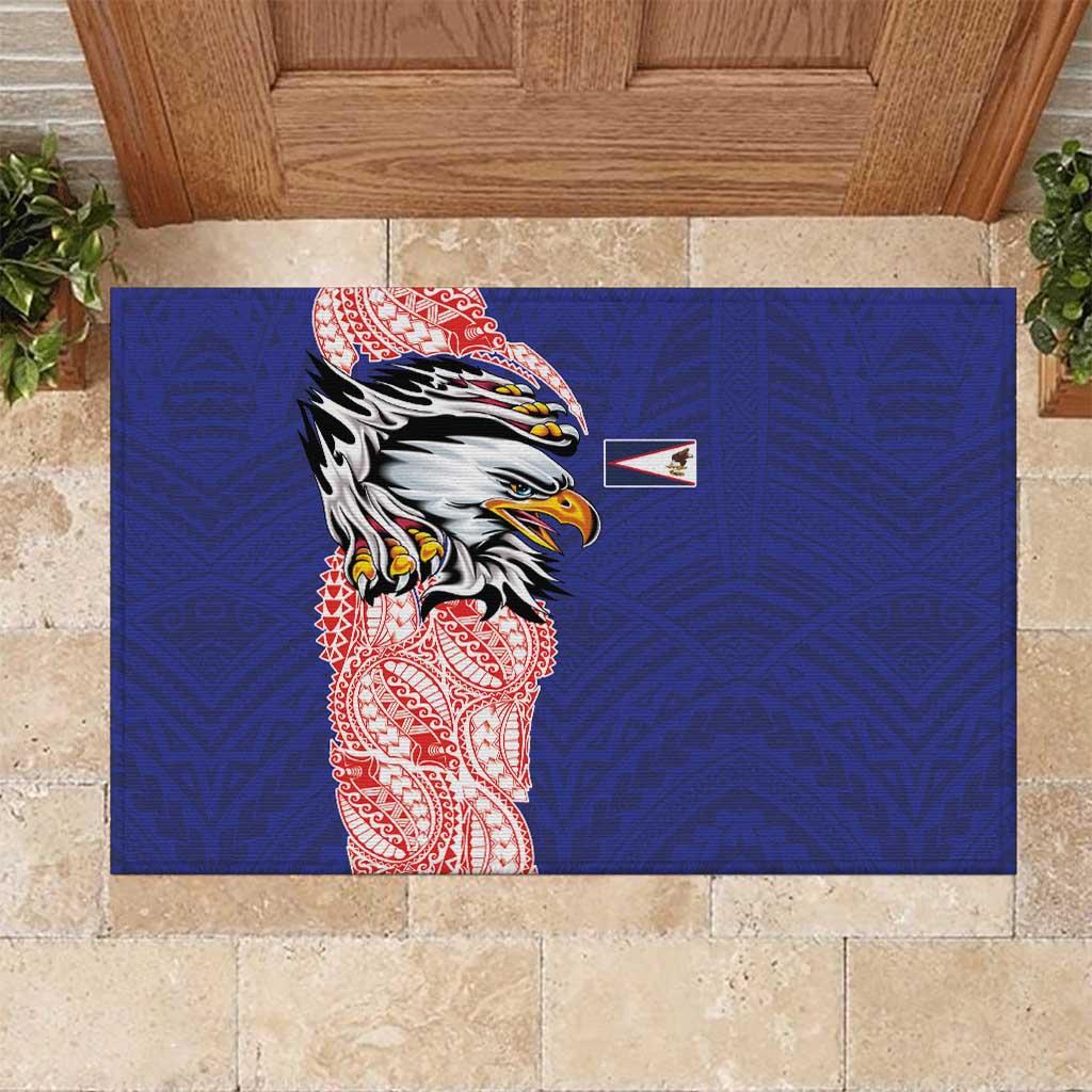 American Samoa Flag Day Rubber Doormat Tribal Tattoo with Eagle Blue-Red LT03 Blue - Polynesian Pride