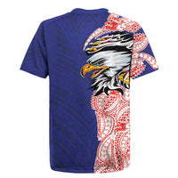 American Samoa Flag Day Rugby Jersey Tribal Tattoo with Eagle Blue-Red LT03 - Polynesian Pride