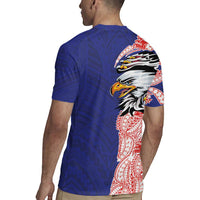 American Samoa Flag Day Rugby Jersey Tribal Tattoo with Eagle Blue-Red LT03 - Polynesian Pride
