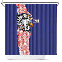 American Samoa Flag Day Shower Curtain Tribal Tattoo with Eagle Blue-Red LT03 Blue - Polynesian Pride