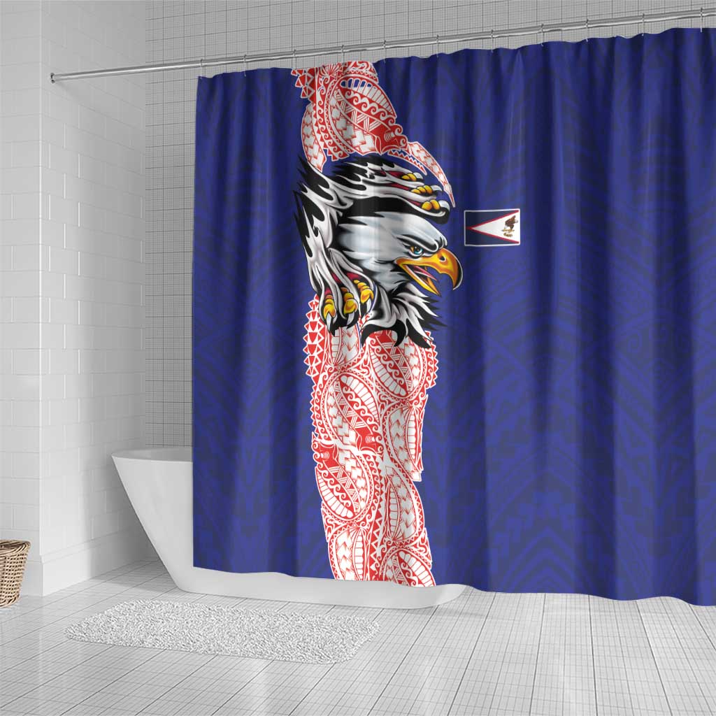 American Samoa Flag Day Shower Curtain Tribal Tattoo with Eagle Blue-Red LT03 - Polynesian Pride