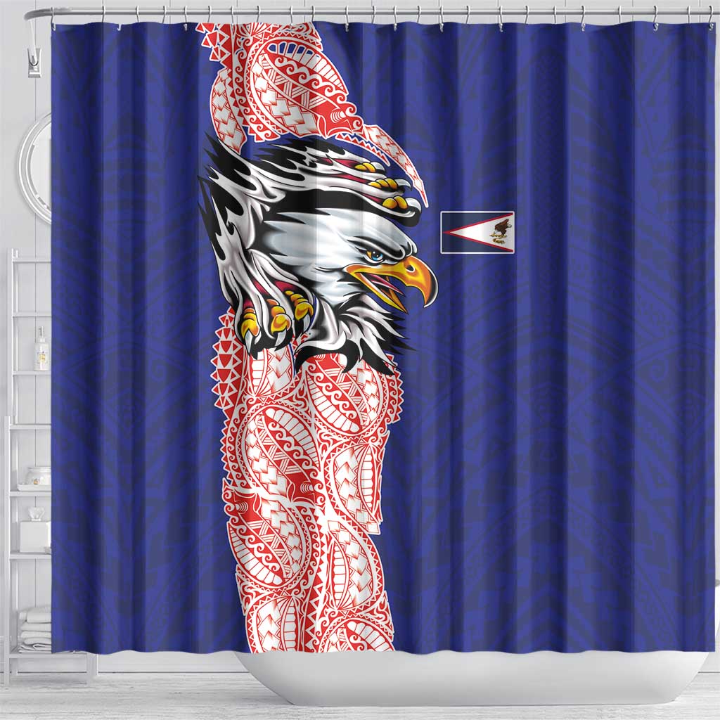 American Samoa Flag Day Shower Curtain Tribal Tattoo with Eagle Blue-Red LT03 - Polynesian Pride