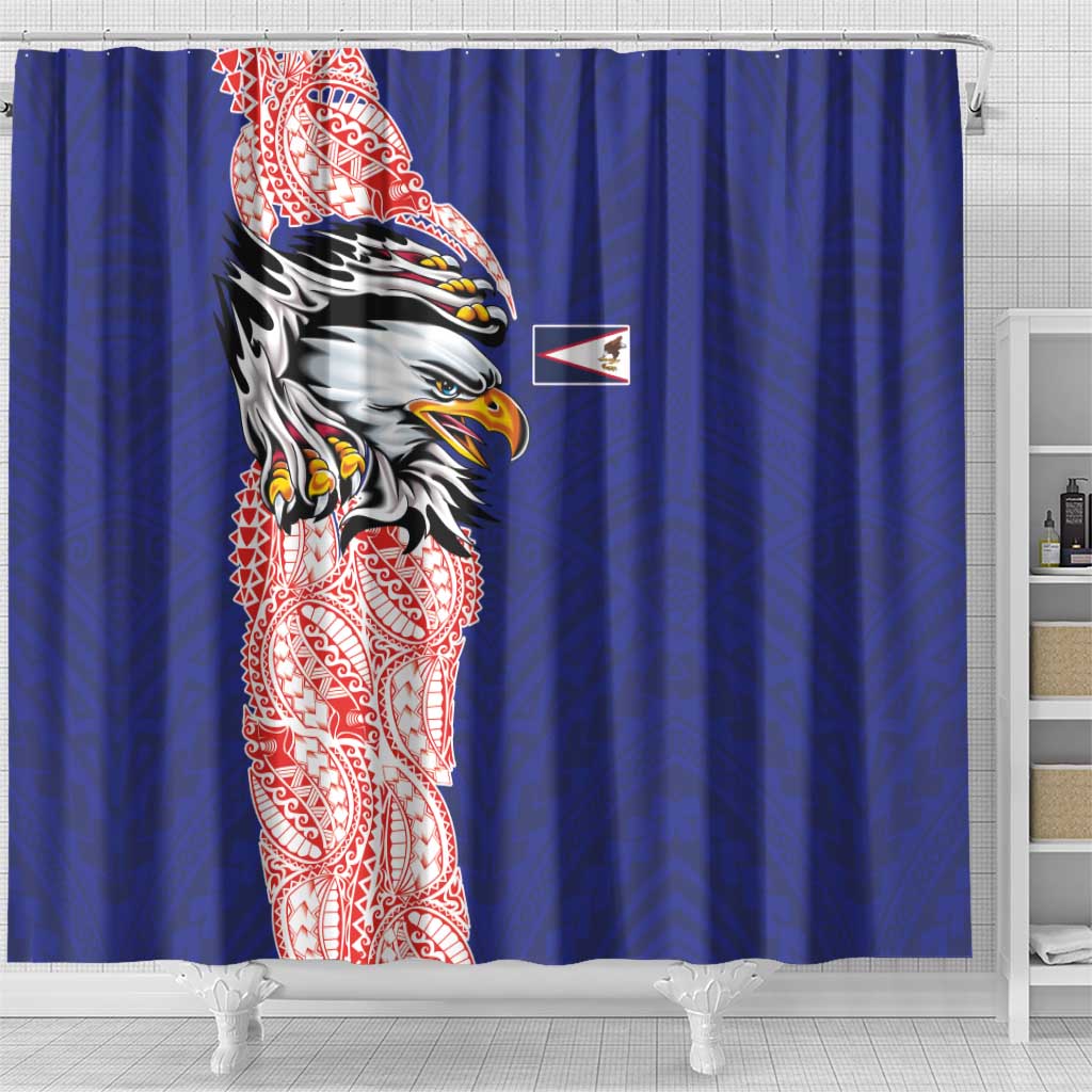 American Samoa Flag Day Shower Curtain Tribal Tattoo with Eagle Blue-Red LT03 - Polynesian Pride