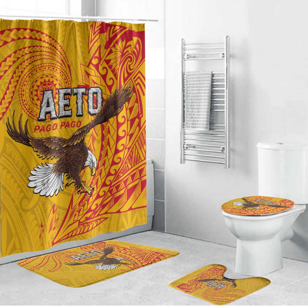 American Samoa Flag Day Bathroom Set Fautasi Race Pago Pago-Aeto Eagle Wings Tribal Style LT03 Bathroom Set (4 pcs) Multicolor - Polynesian Pride