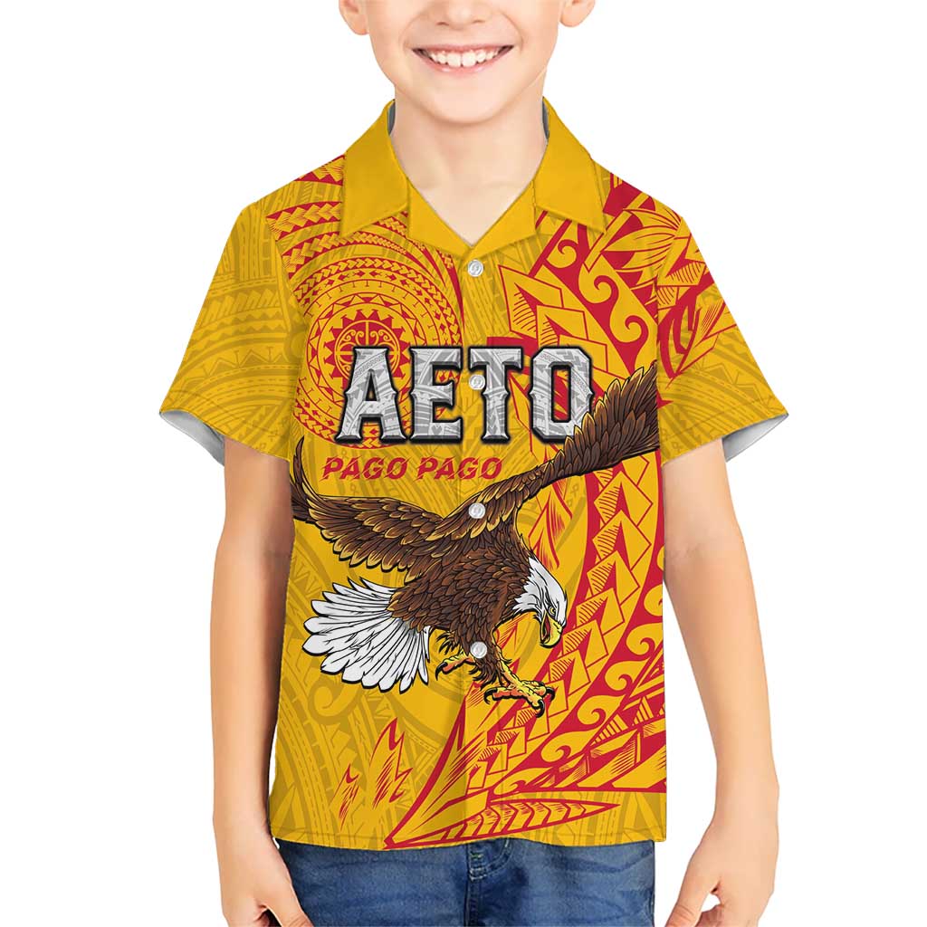 Personalised American Samoa Flag Day Kid Hawaiian Shirt Fautasi Race Pago Pago-Aeto Eagle Wings Tribal Style LT03 Kid Multicolor - Polynesian Pride