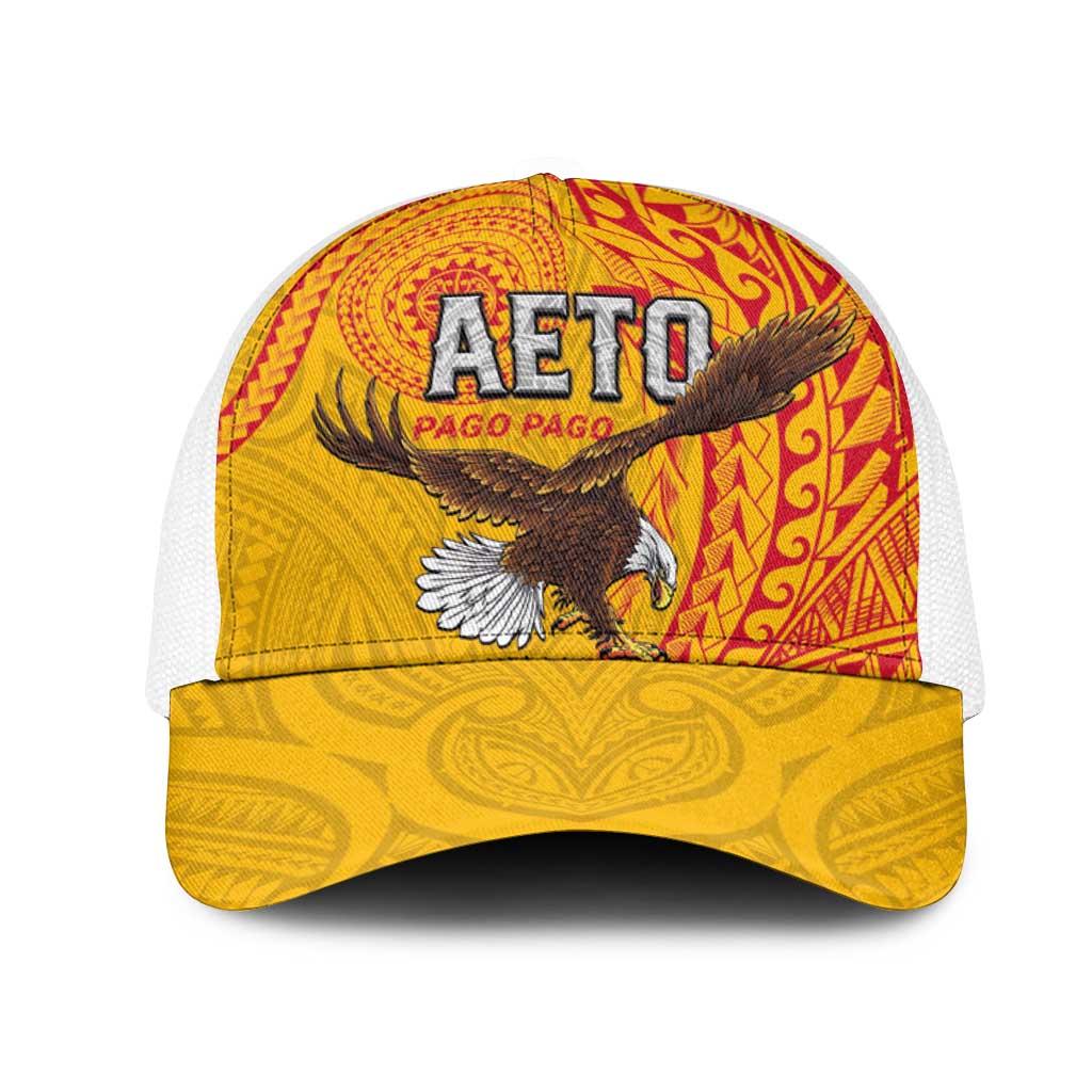 American Samoa Flag Day Mesh Trucker Cap Fautasi Race Pago Pago-Aeto Eagle Wings Tribal Style LT03 One Size White Multicolor - Polynesian Pride