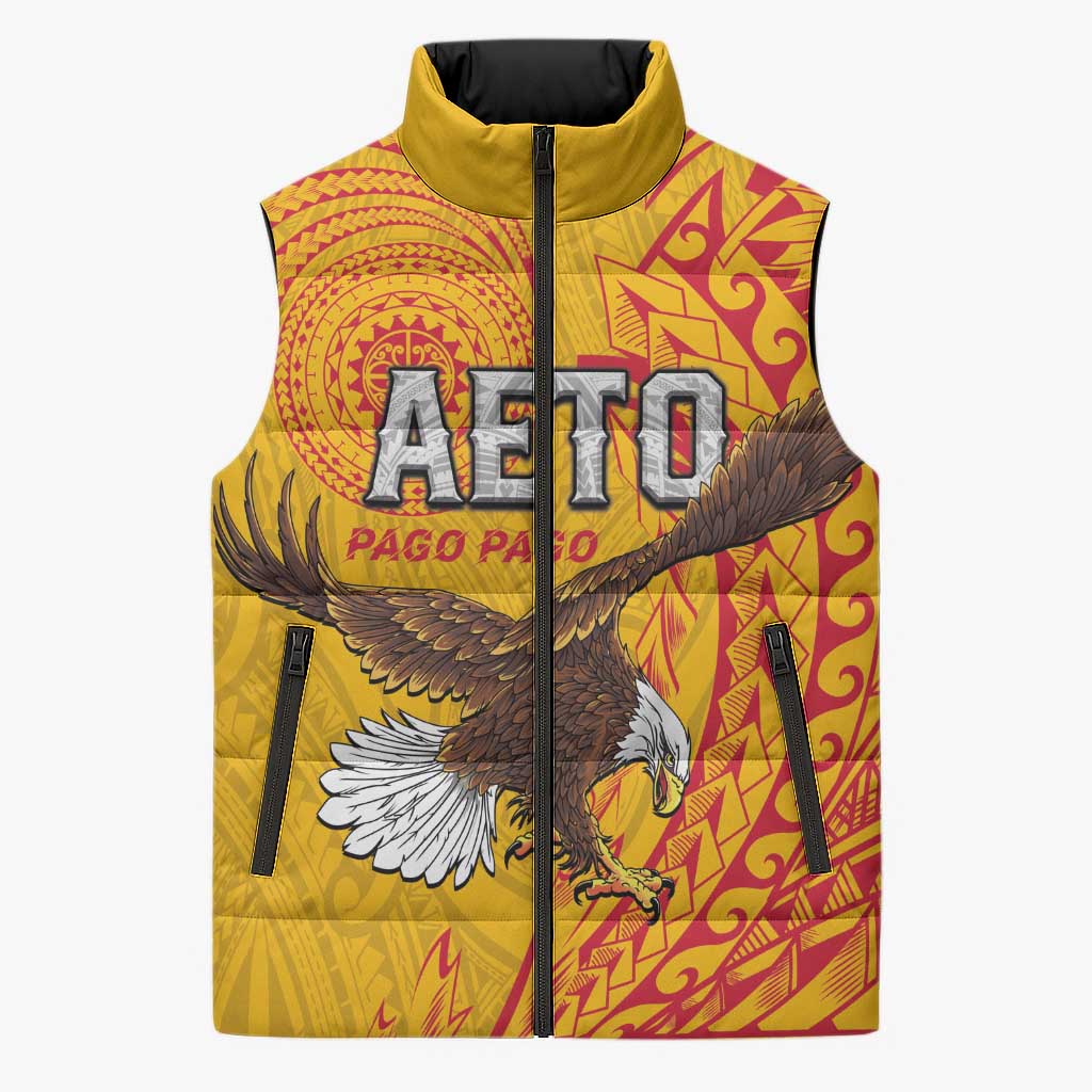 Personalised American Samoa Flag Day Sleeveless Puffer Jacket Fautasi Race Pago Pago-Aeto Eagle Wings Tribal Style LT03 Unisex Multicolor - Polynesian Pride