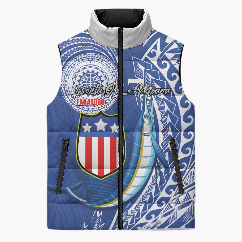 Personalised American Samoa Flag Day Sleeveless Puffer Jacket Fautasi Race Fagatogo-Iseula O Le Moana Sailfish Tribal Style LT03 Unisex Multicolor - Polynesian Pride