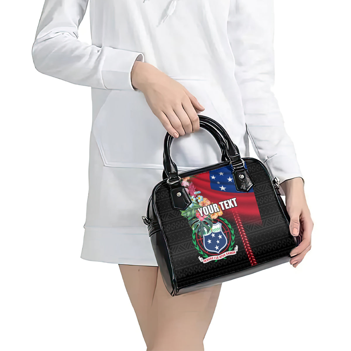 Personalised Samoa Indenpendence Day Shoulder Handbag Tropical Samoan Coat of Arms With Siapo Pattern LT03 - Polynesian Pride