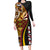 Samoa Siapo Ula Fala Long Sleeve Bodycon Dress Polynesian Tribal Pattern LT03 Long Dress Black - Polynesian Pride