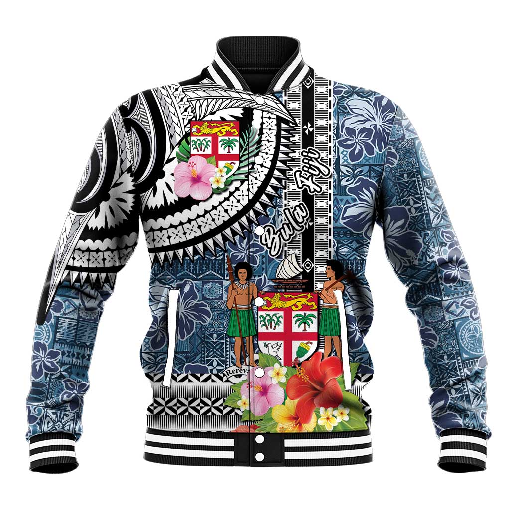 Fiji Day Baseball Jacket Traditional Tapa with Hibiscus and Emblems LT03 Unisex - Polynesian Pride