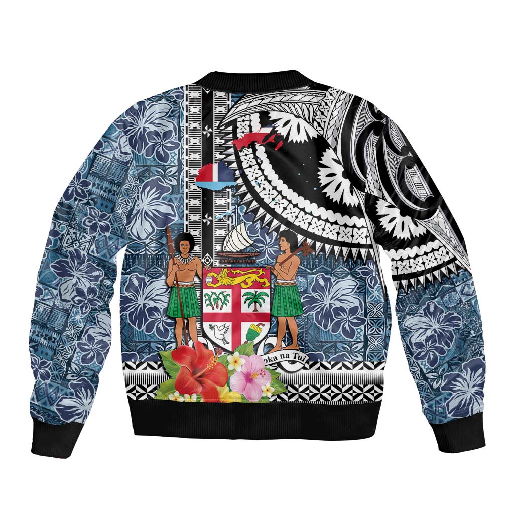 Fiji Day Bomber Jacket Traditional Tapa with Hibiscus and Emblems LT03 - Polynesian Pride