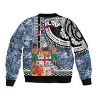 Fiji Day Bomber Jacket Traditional Tapa with Hibiscus and Emblems LT03 - Polynesian Pride