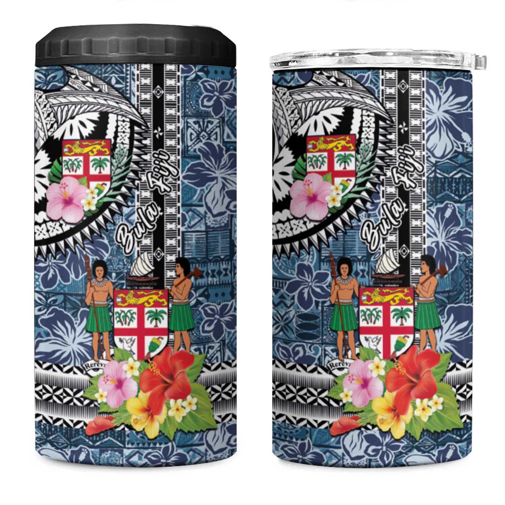 Fiji Day 4 in 1 Can Cooler Tumbler Traditional Tapa with Hibiscus and Emblems LT03 One Size: 16 oz - Polynesian Pride