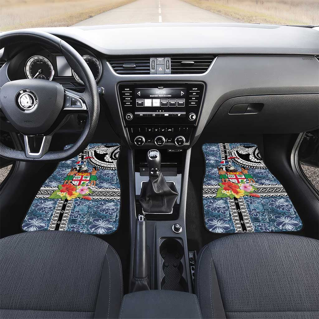Fiji Day Car Mats Traditional Tapa with Hibiscus and Emblems LT03 Set 2pcs - Front - Polynesian Pride