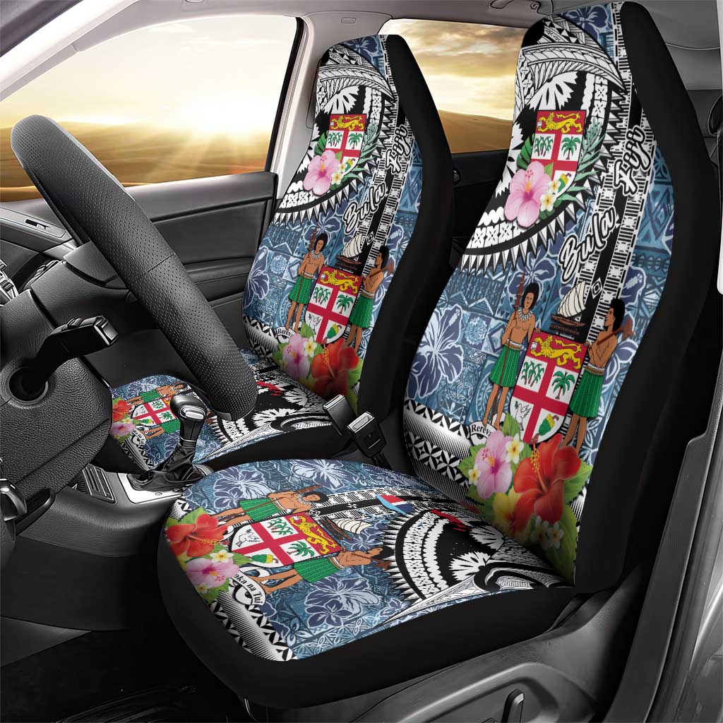 Fiji Day Car Seat Cover Traditional Tapa with Hibiscus and Emblems LT03 - Polynesian Pride
