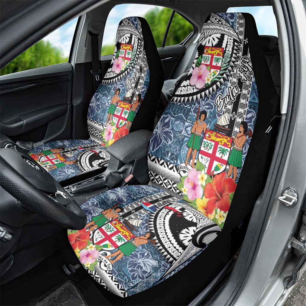 Fiji Day Car Seat Cover Traditional Tapa with Hibiscus and Emblems LT03 - Polynesian Pride
