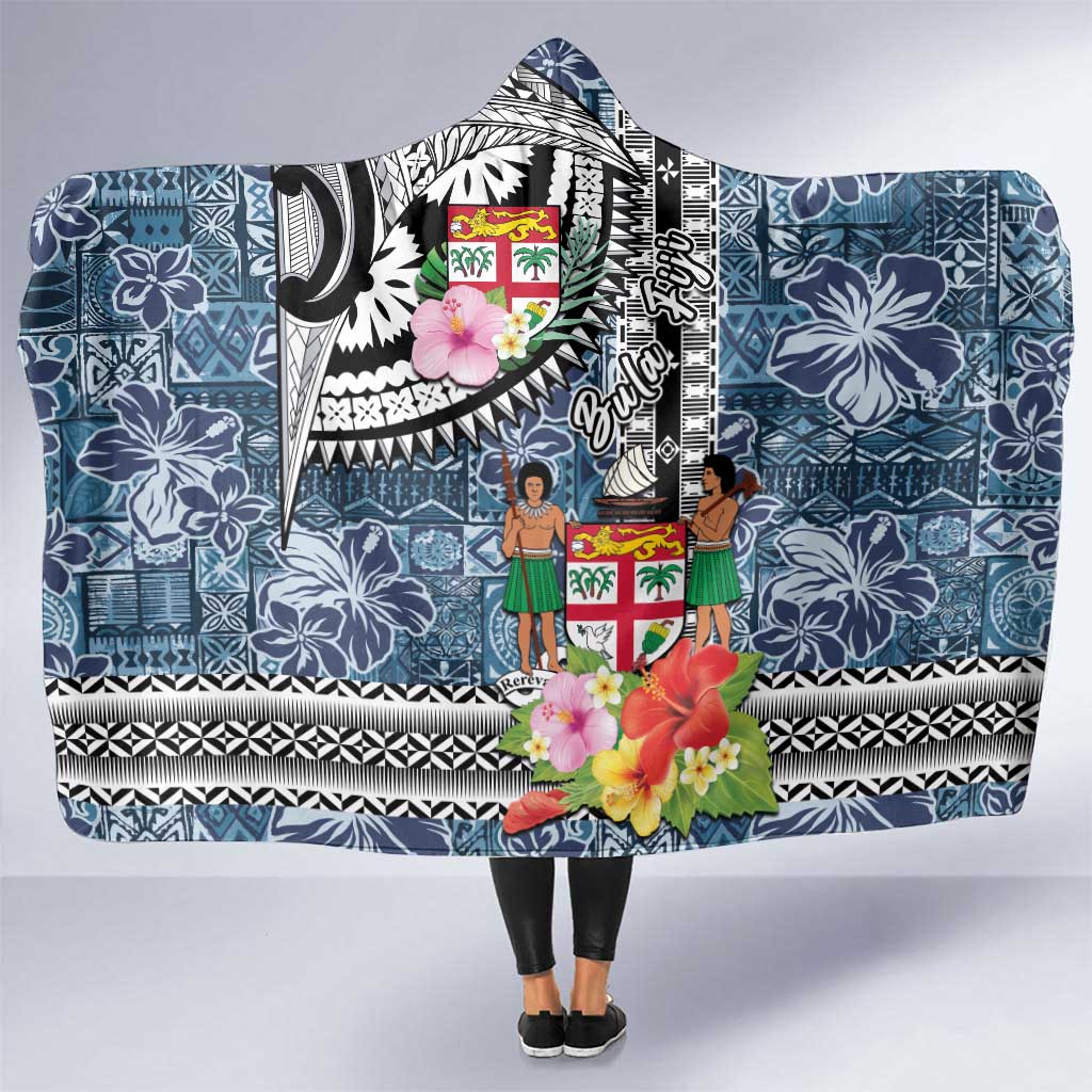 Fiji Day Hooded Blanket Traditional Tapa with Hibiscus and Emblems LT03 One Size - Polynesian Pride