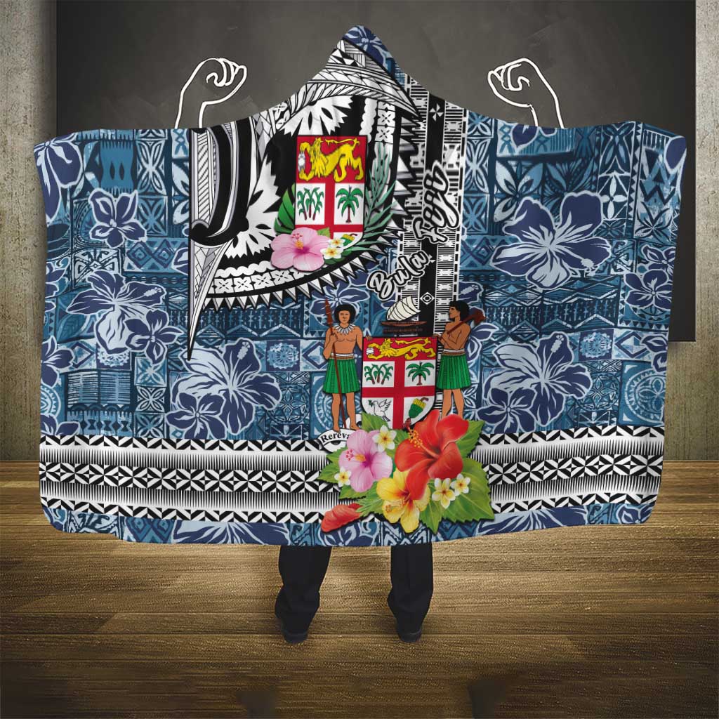 Fiji Day Hooded Blanket Traditional Tapa with Hibiscus and Emblems LT03 - Polynesian Pride