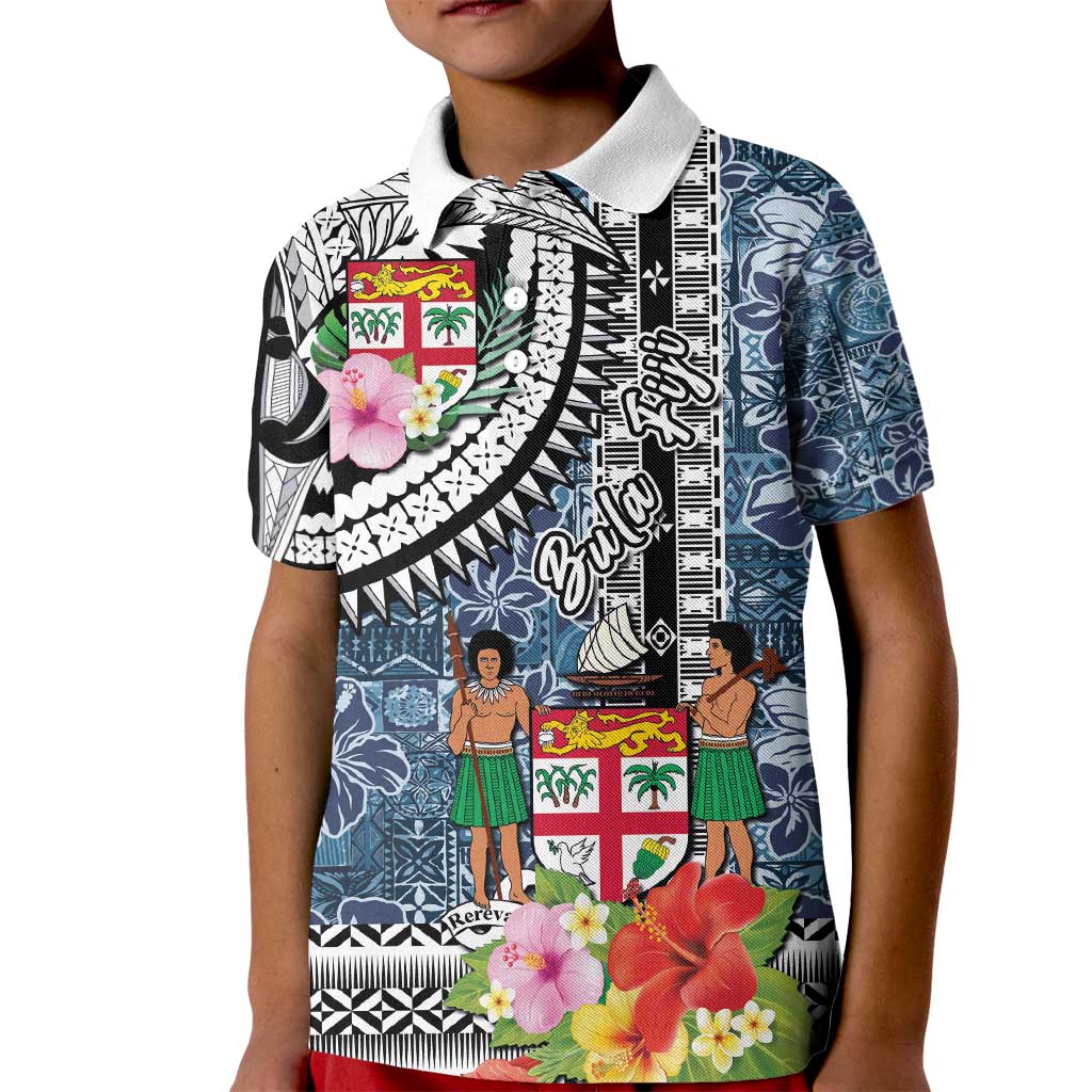 Fiji Day Kid Polo Shirt Traditional Tapa with Hibiscus and Emblems LT03 Kid - Polynesian Pride