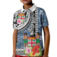 Fiji Day Kid Polo Shirt Traditional Tapa with Hibiscus and Emblems LT03 Kid - Polynesian Pride