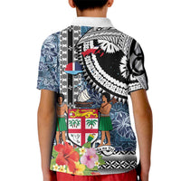 Fiji Day Kid Polo Shirt Traditional Tapa with Hibiscus and Emblems LT03 - Polynesian Pride