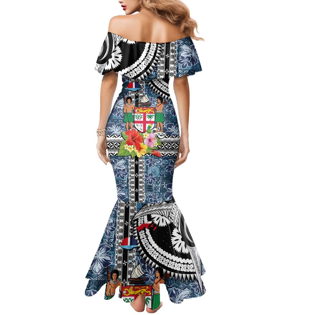 Fiji Day Mermaid Dress Traditional Tapa with Hibiscus and Emblems LT03 - Polynesian Pride