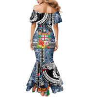 Fiji Day Mermaid Dress Traditional Tapa with Hibiscus and Emblems LT03 - Polynesian Pride
