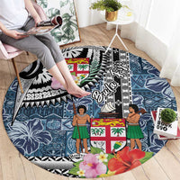 Fiji Day Round Carpet Traditional Tapa with Hibiscus and Emblems LT03 - Polynesian Pride