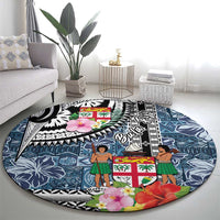 Fiji Day Round Carpet Traditional Tapa with Hibiscus and Emblems LT03 - Polynesian Pride